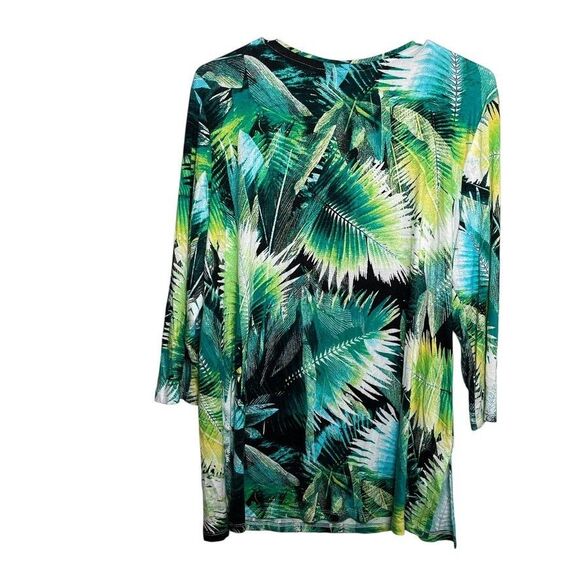 Onque Casual Blouse Women's Large Rhinestone Artsy 3/4 Sleeve Floral Top - Picture 5 of 10